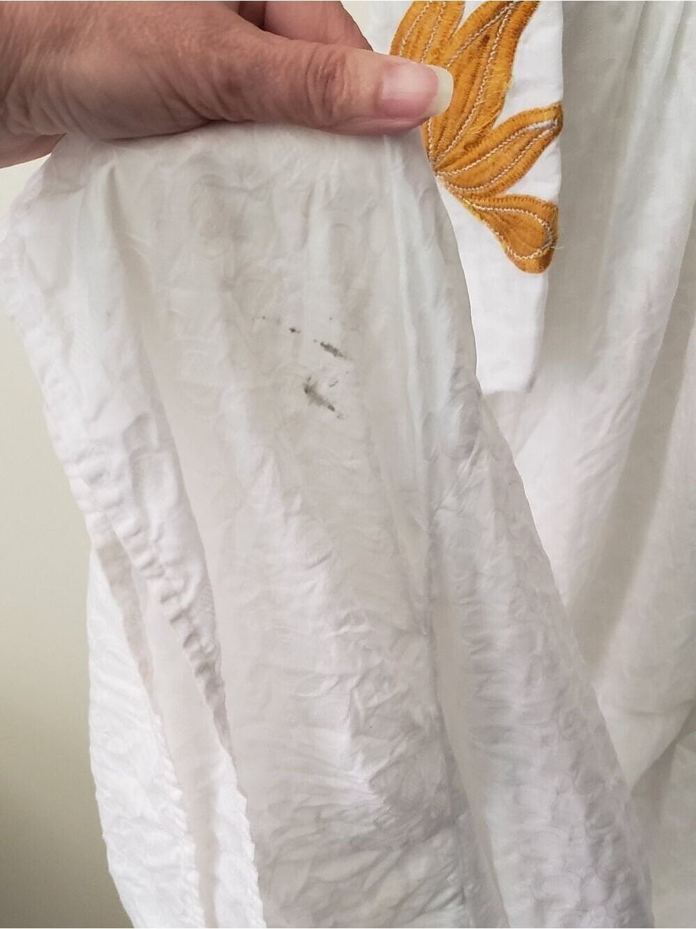 Vintage Handmade White Cotton Maxi Dress with Yellow Floral Embroidery - Picture 11 of 13
